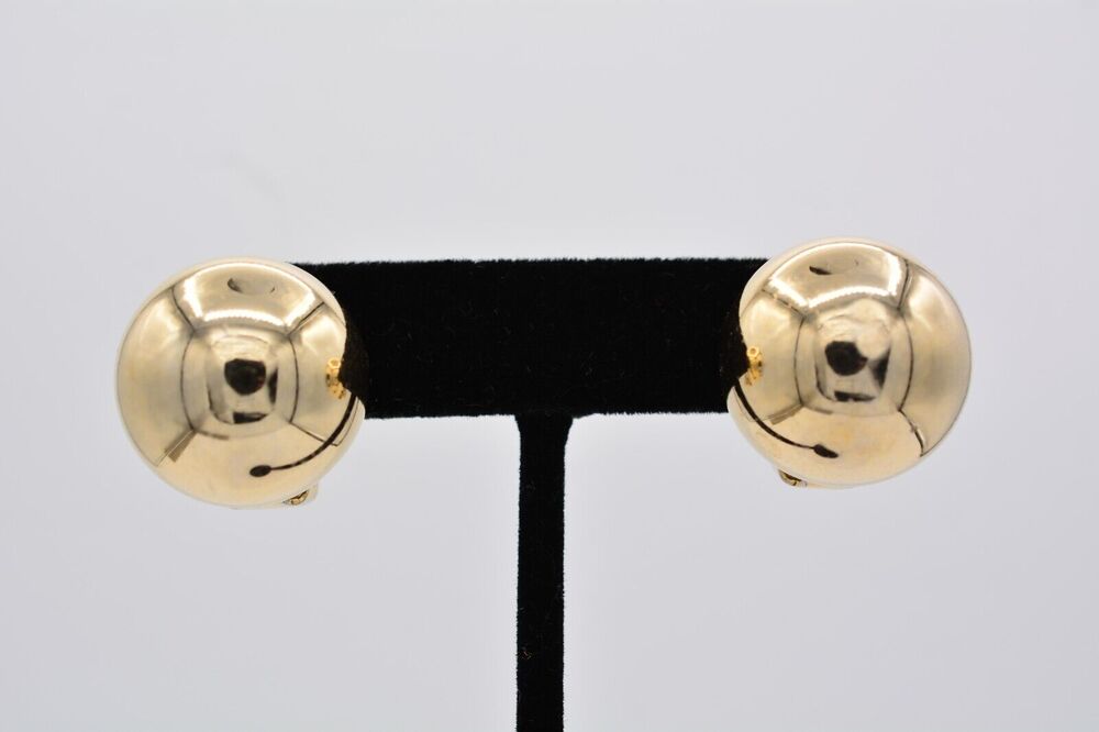 Napier Vintage Clip On Earrings Round Gold Tone Ball Chunky Heavy Signed BinAF